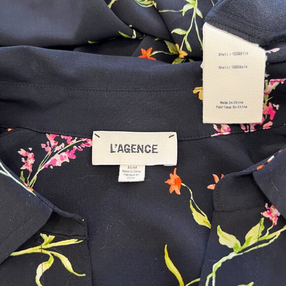 L’AGENCE BLACK FLORAL SILK SHIRT SIZE MEDIUM NWOTS! - Picture 12 of 12
